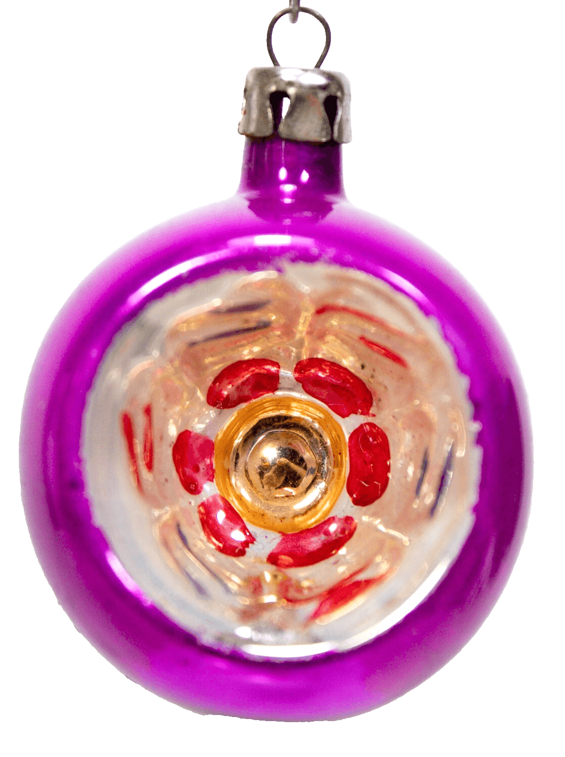 Vintage Poland Flower Indent Pink Round Mercury Glass Christmas Ornament