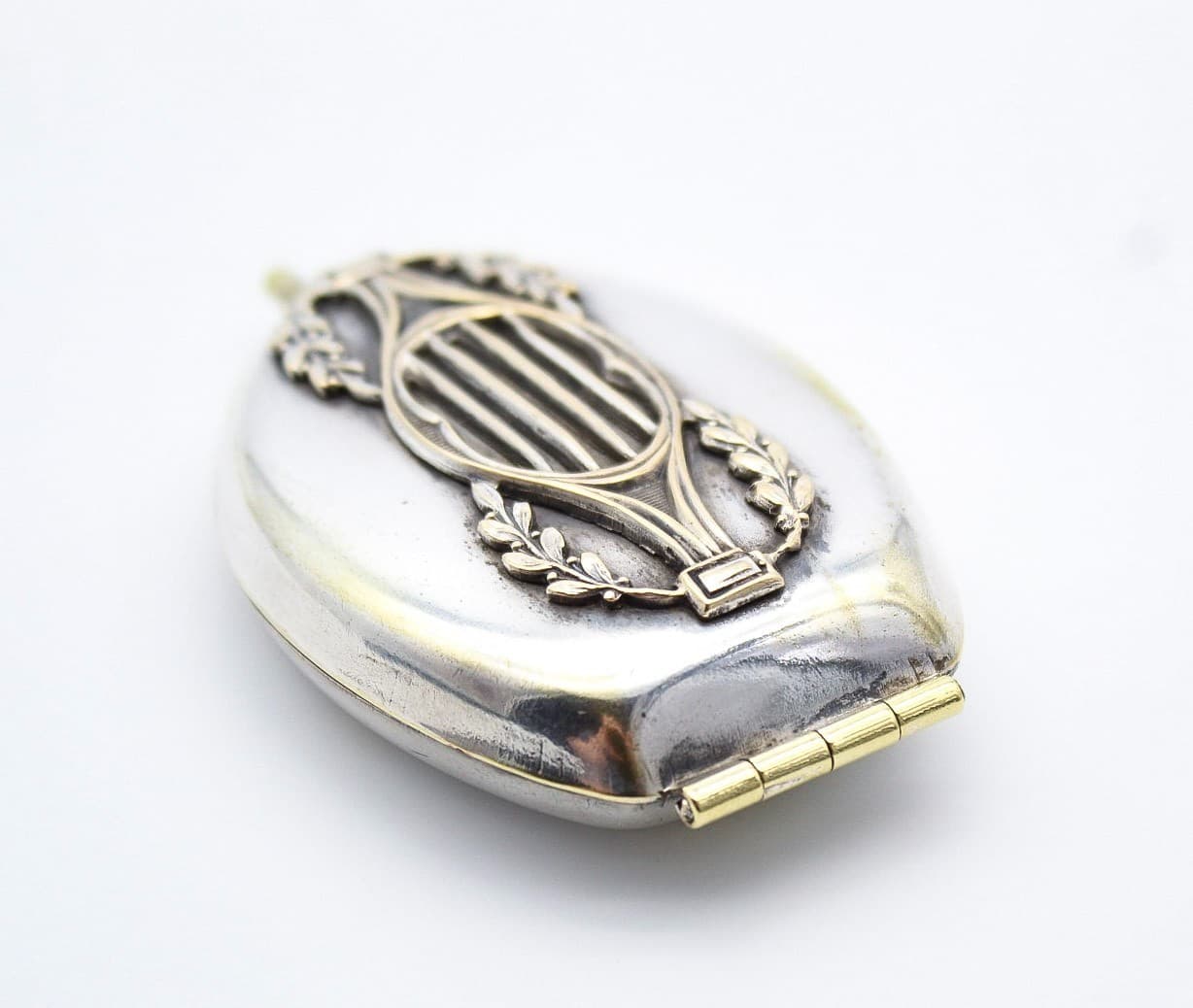 Antique Germany Silver Napoleonic Compact Hinged Mirror - Thumbnail 3