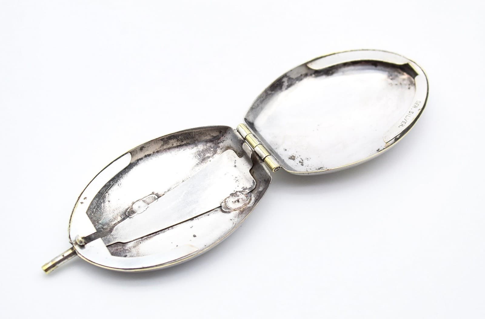 Antique Germany Silver Napoleonic Compact Hinged Mirror - Thumbnail 9