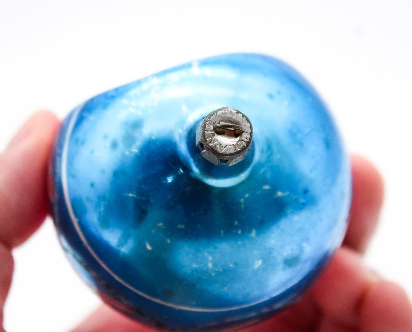 Vintage Poland Pink Blue Mercury Glass Indent Reflector Christmas Ornament - Thumbnail 7