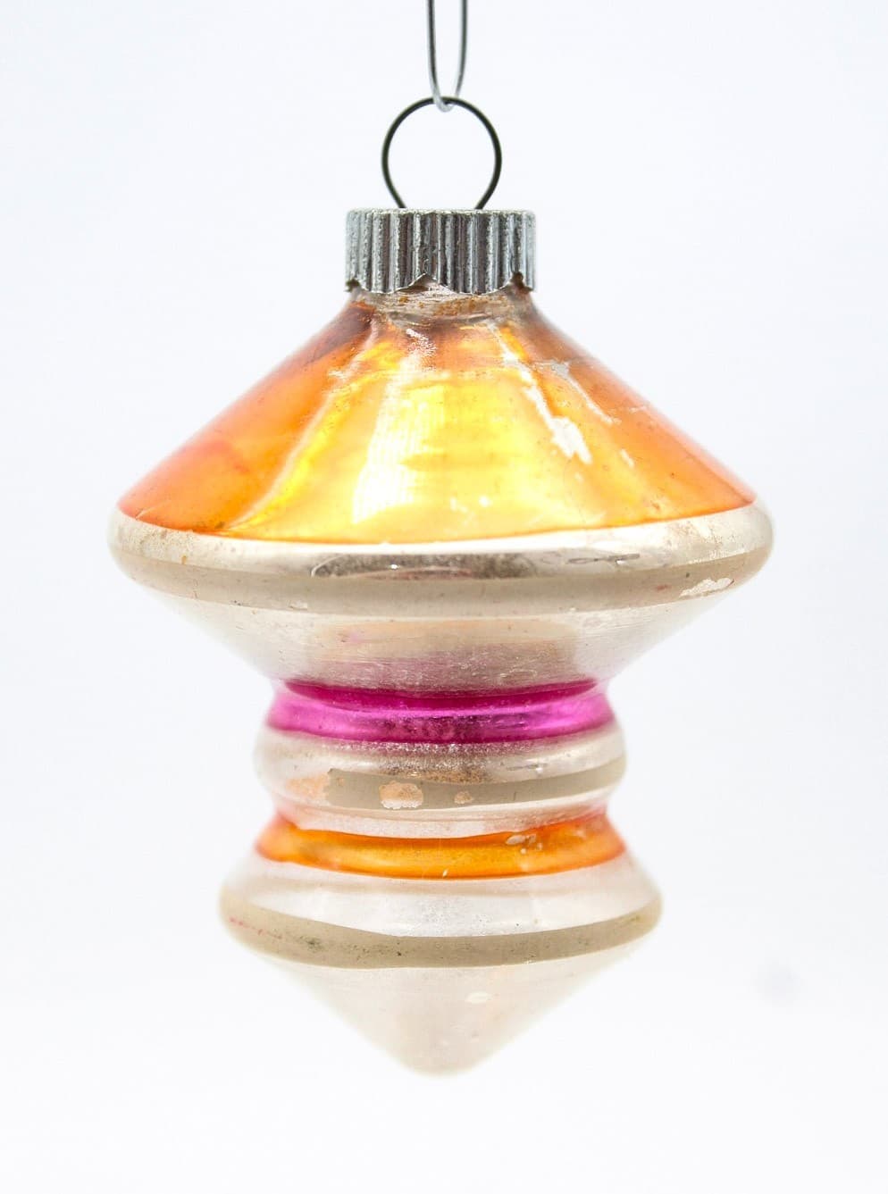 Vintage Shiny Brite Pink Gold Spinning Top Tornado Glass Christmas Ornament - Thumbnail 6