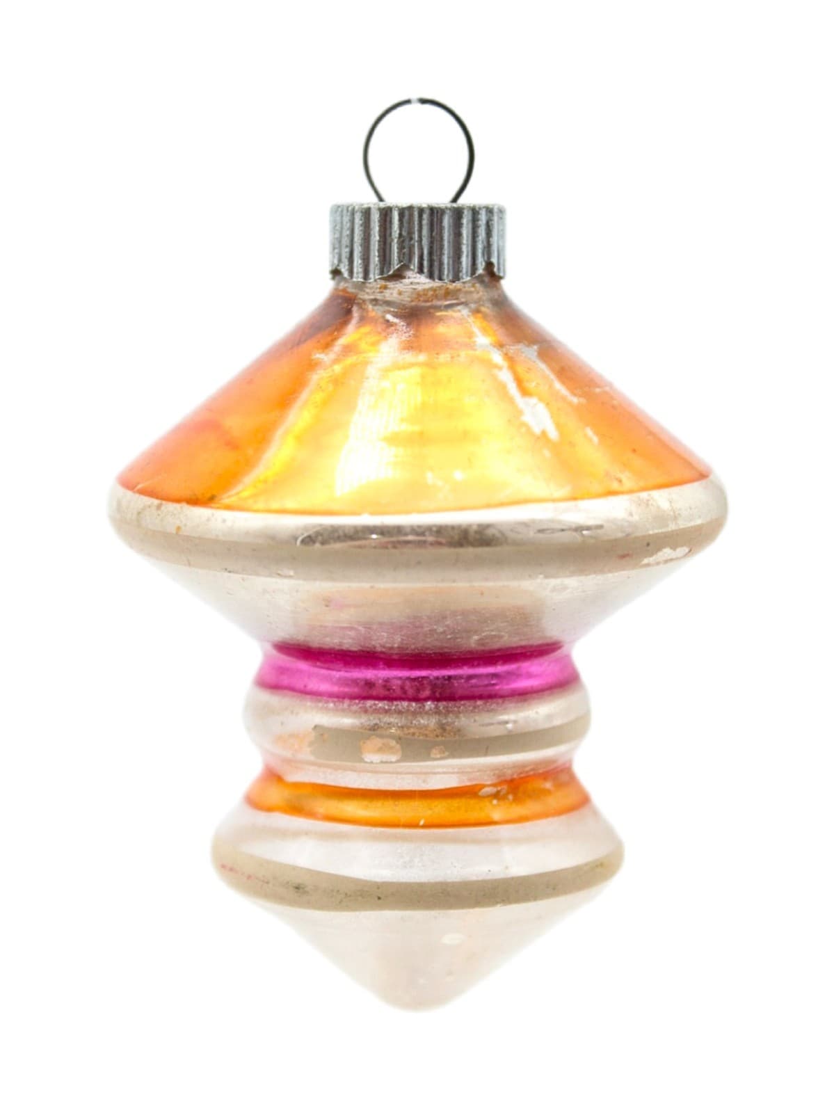 Vintage Shiny Brite Pink Gold Spinning Top Tornado Glass Christmas Ornament