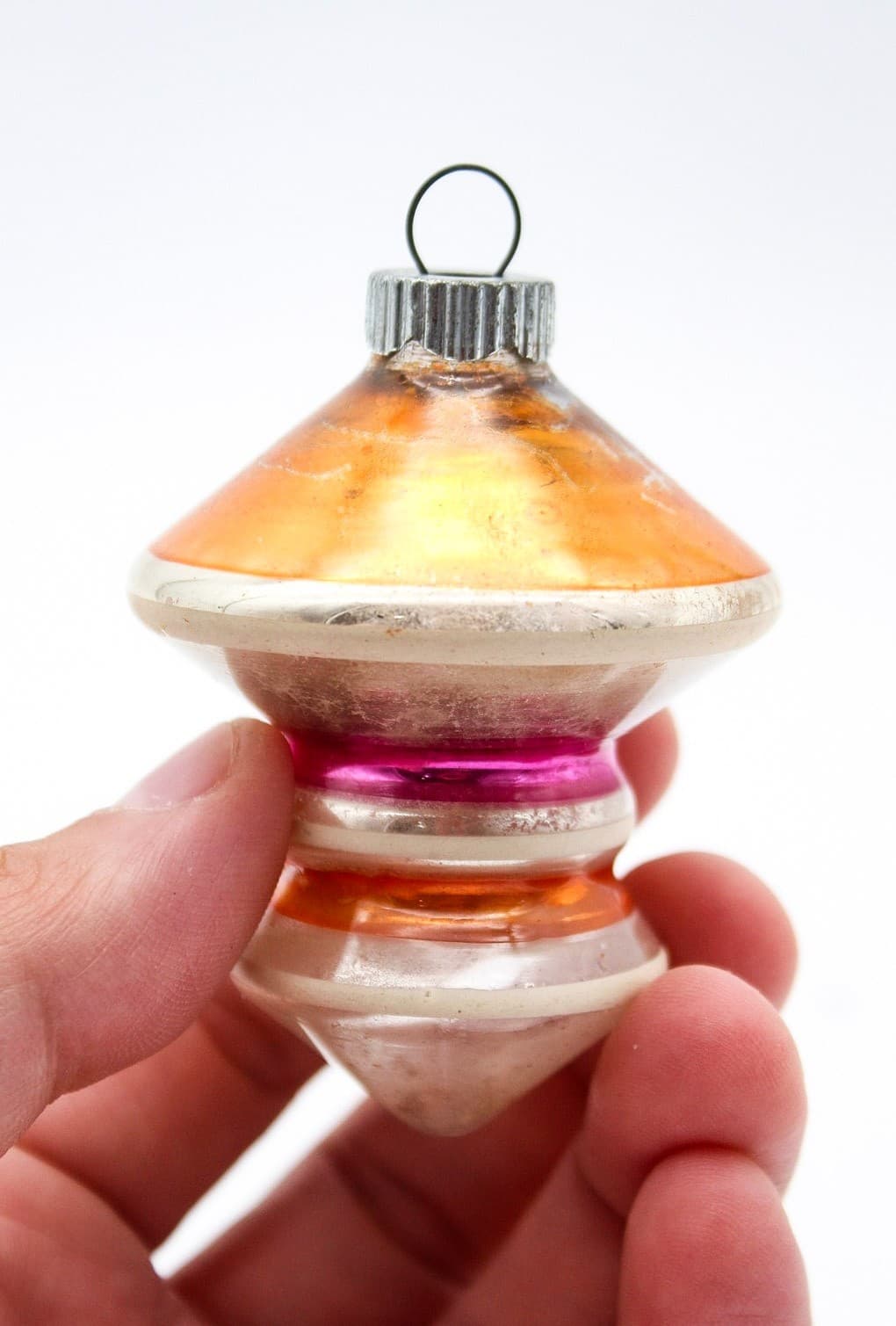 Vintage Shiny Brite Pink Gold Spinning Top Tornado Glass Christmas Ornament - Thumbnail 3