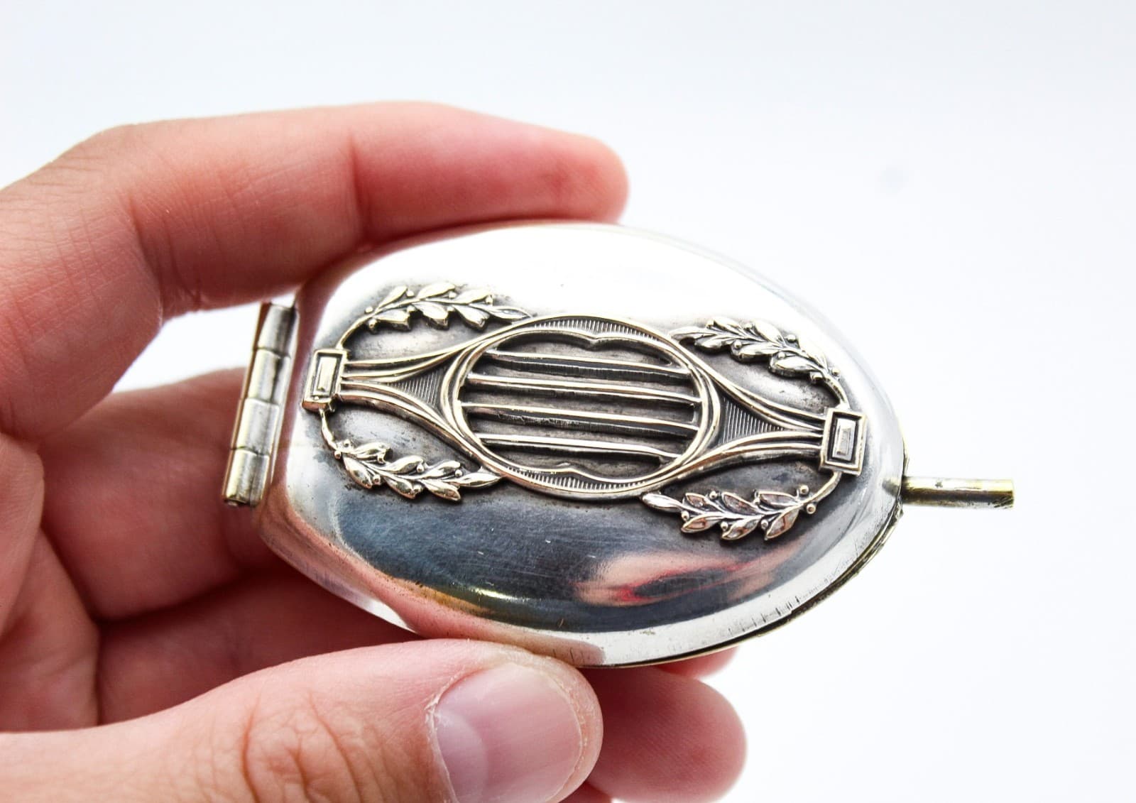 Antique Germany Silver Napoleonic Compact Hinged Mirror - Thumbnail 4