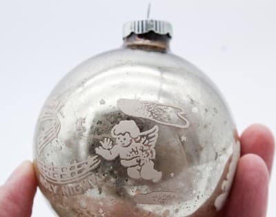 Shiny Brite Silvered White Stencil Silent Night Jumbo Glass Christmas Ornament - Thumbnail 3