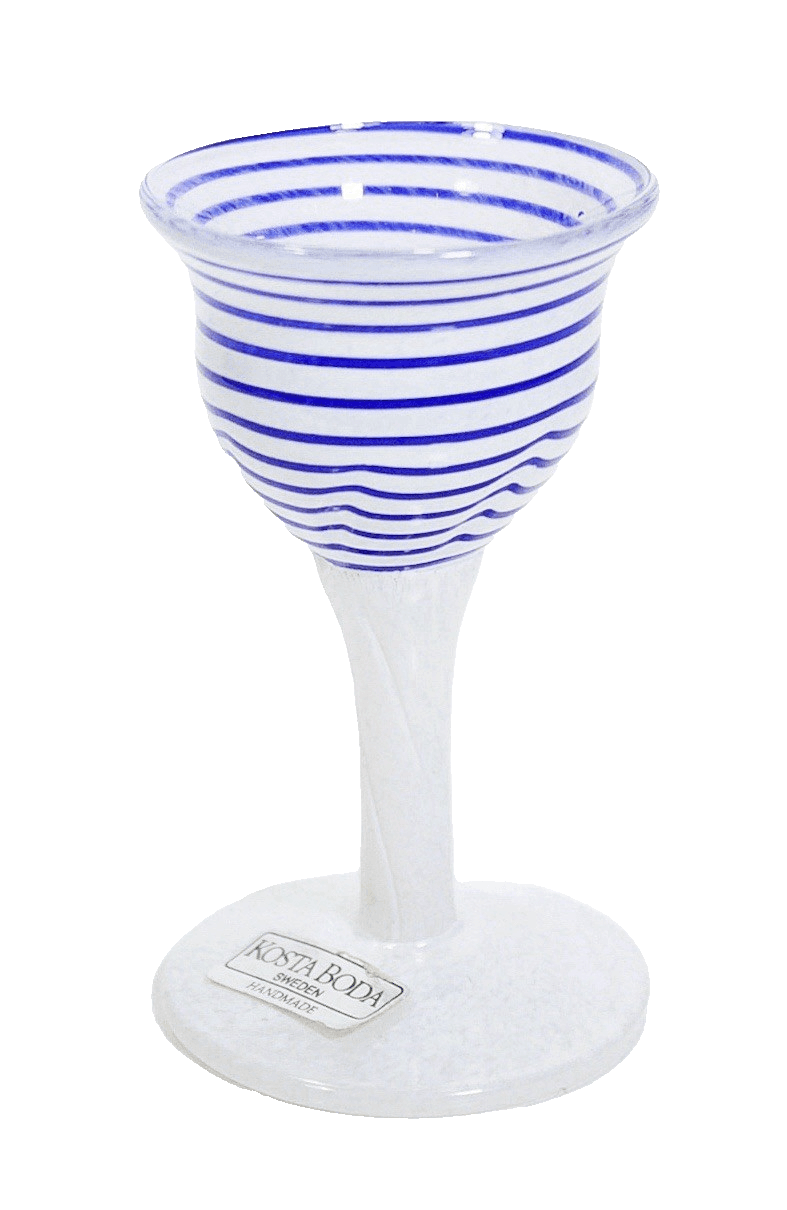 Kosta Boda Art Glass Swirl Blue Cordial Glass Ulrica Hydman Vallien Mid Century