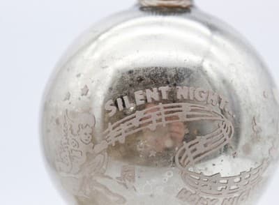 Shiny Brite Silvered White Stencil Silent Night Jumbo Glass Christmas Ornament - Thumbnail 2