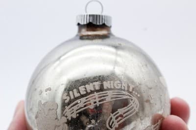 Shiny Brite Silvered White Stencil Silent Night Jumbo Glass Christmas Ornament - Thumbnail 4
