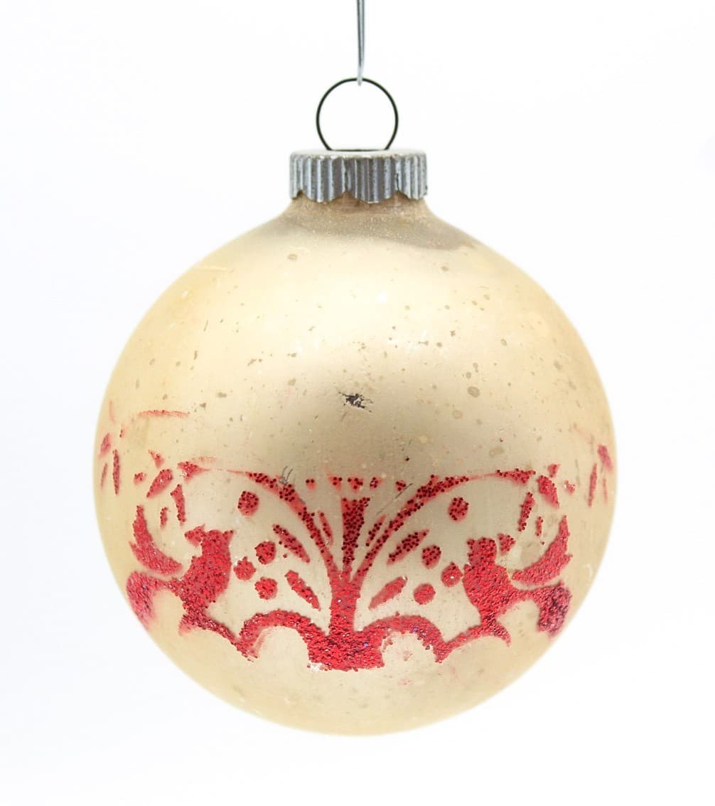 Vintage Shiny Brite Red Mica Glitter Scroll Glass Christmas Ornament - Thumbnail 7
