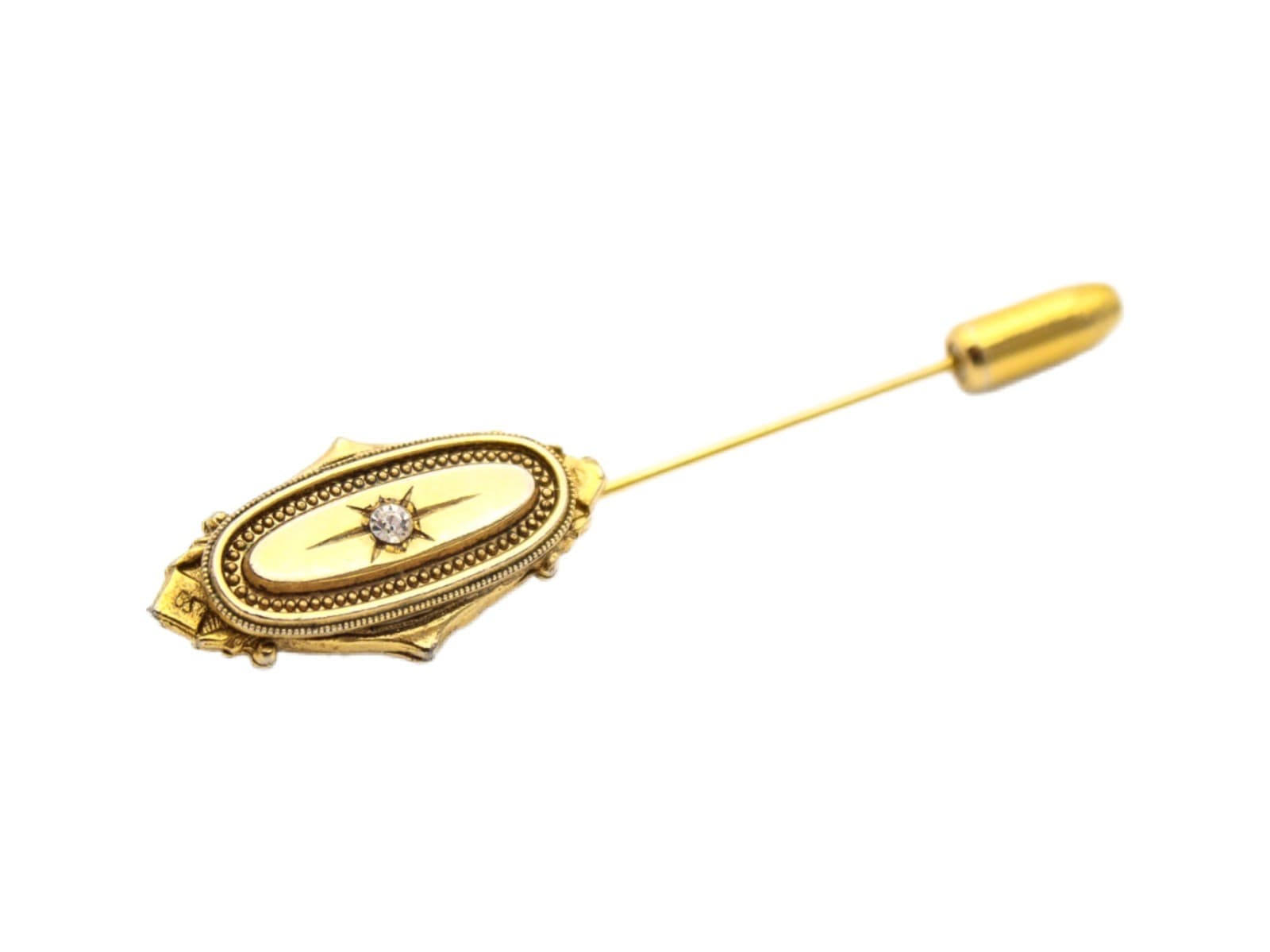 Vintage 1979 Avon Kensington Victorian Revival Gold Tone Rhinestone Stick Pin