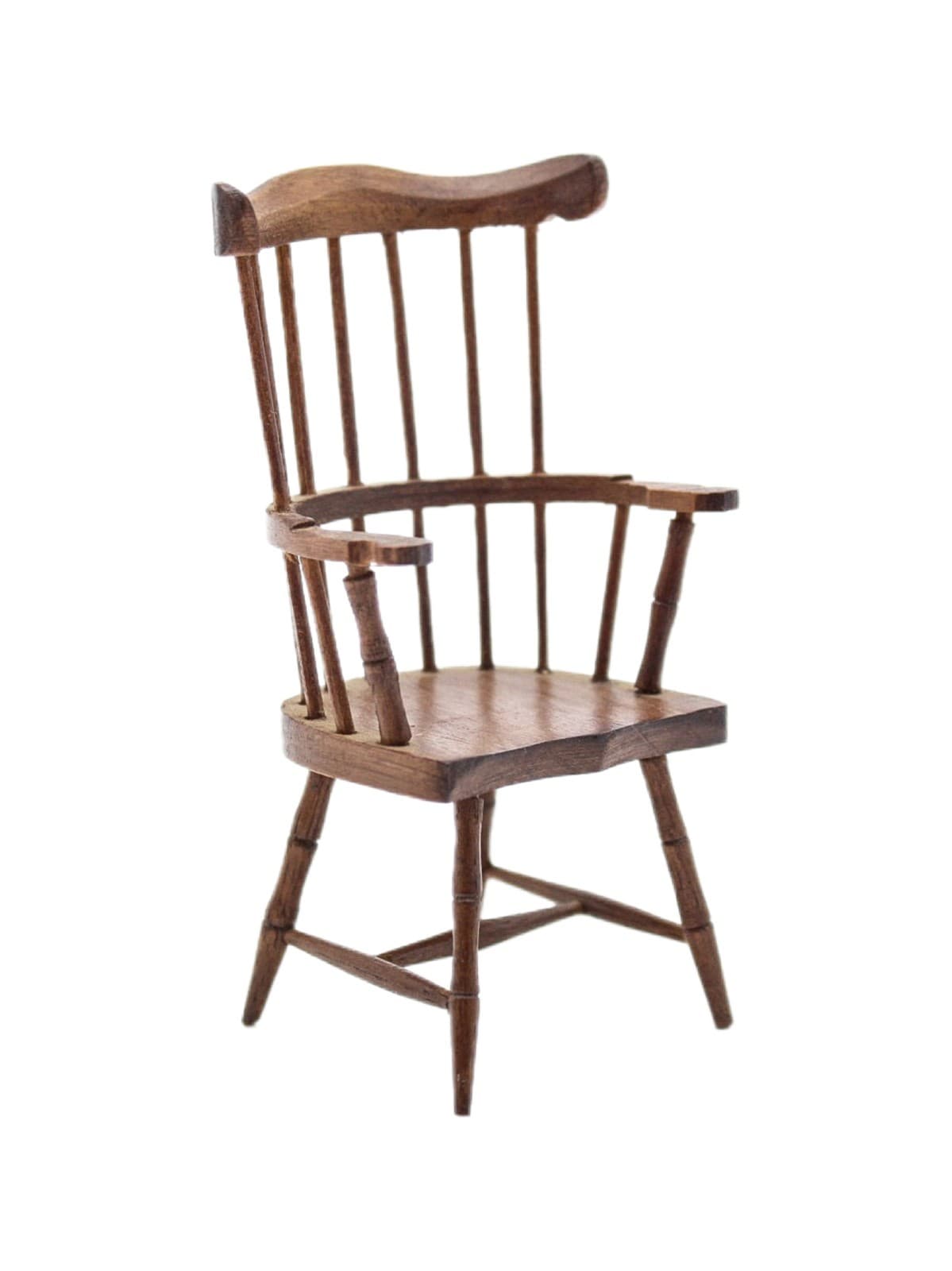 Vintage 1970s Dollhouse Miniature Natural Wood Windsor Comb Back Armchair 1:12