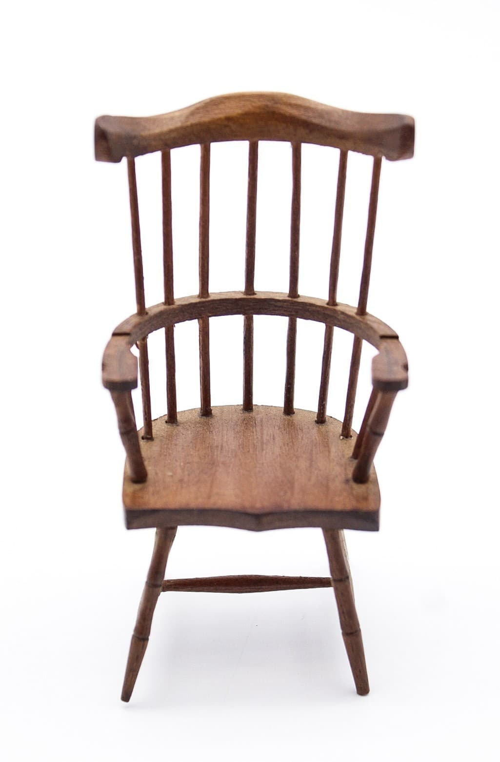 Vintage 1970s Dollhouse Miniature Natural Wood Windsor Comb Back Armchair 1:12 - Thumbnail 5