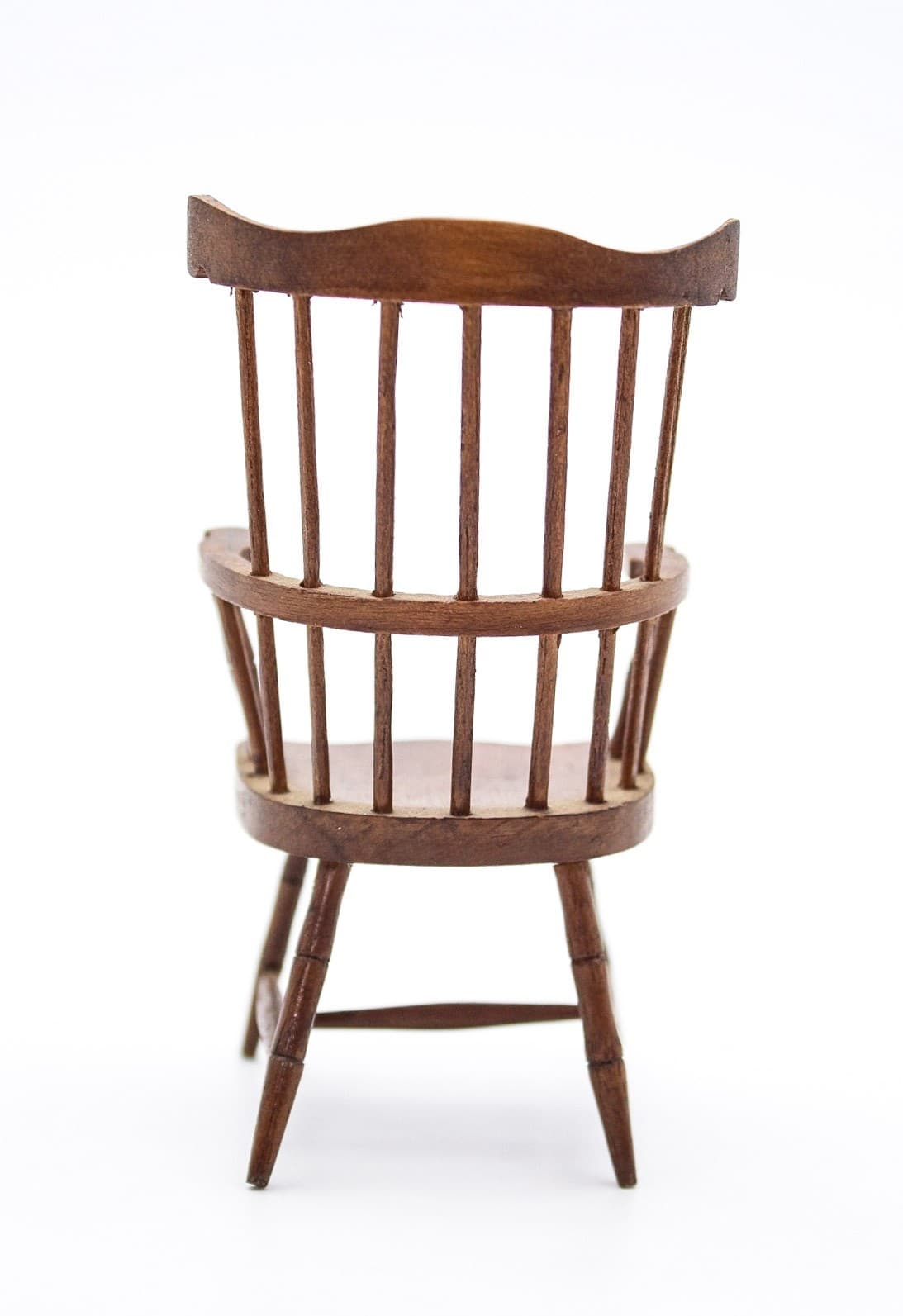 Vintage 1970s Dollhouse Miniature Natural Wood Windsor Comb Back Armchair 1:12 - Thumbnail 6