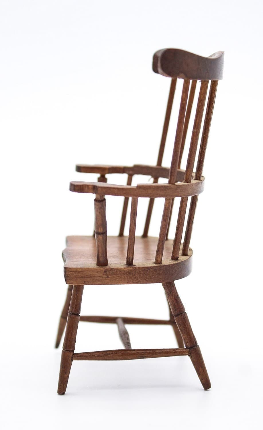 Vintage 1970s Dollhouse Miniature Natural Wood Windsor Comb Back Armchair 1:12 - Thumbnail 7