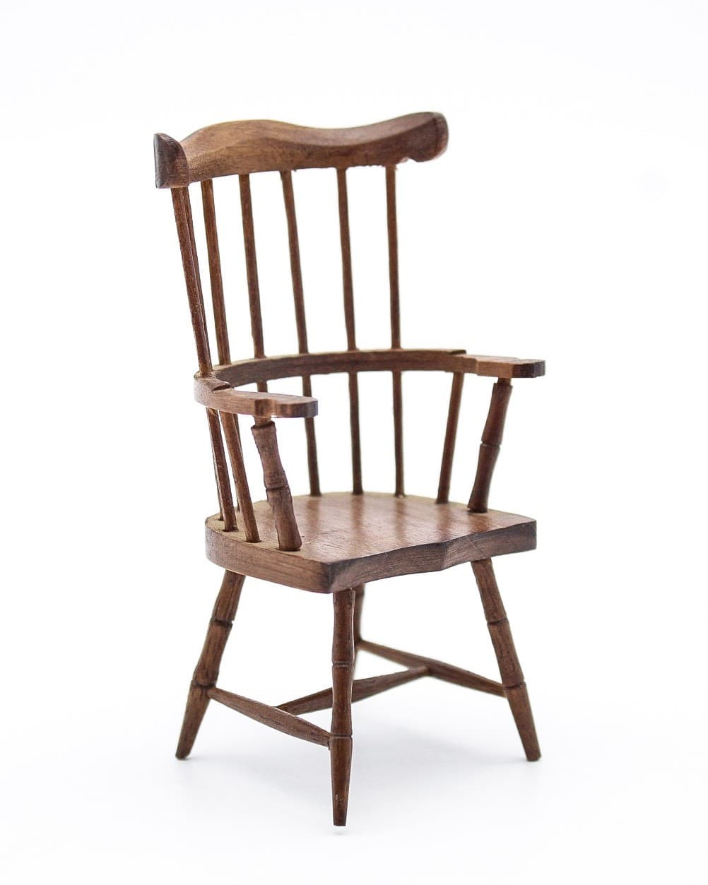 Vintage 1970s Dollhouse Miniature Natural Wood Windsor Comb Back Armchair 1:12 - Thumbnail 9