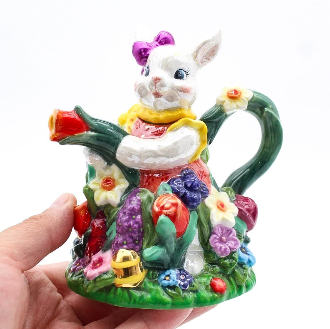 Vintage 2000 Christopher Radko Bunny Trails Dapper Hare Easter Ceramic Teapot - Thumbnail 2