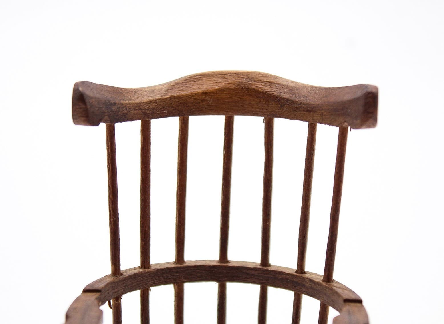 Vintage 1970s Dollhouse Miniature Natural Wood Windsor Comb Back Armchair 1:12 - Thumbnail 3