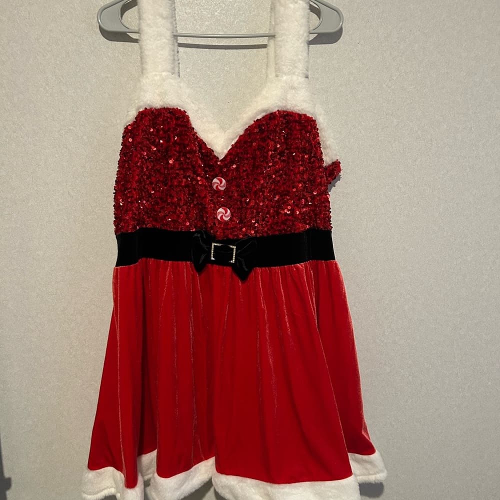 Women's Christmas Mrs. Claus Velvet Santa Outfit Chemise Holiday Dress - Thumbnail 2