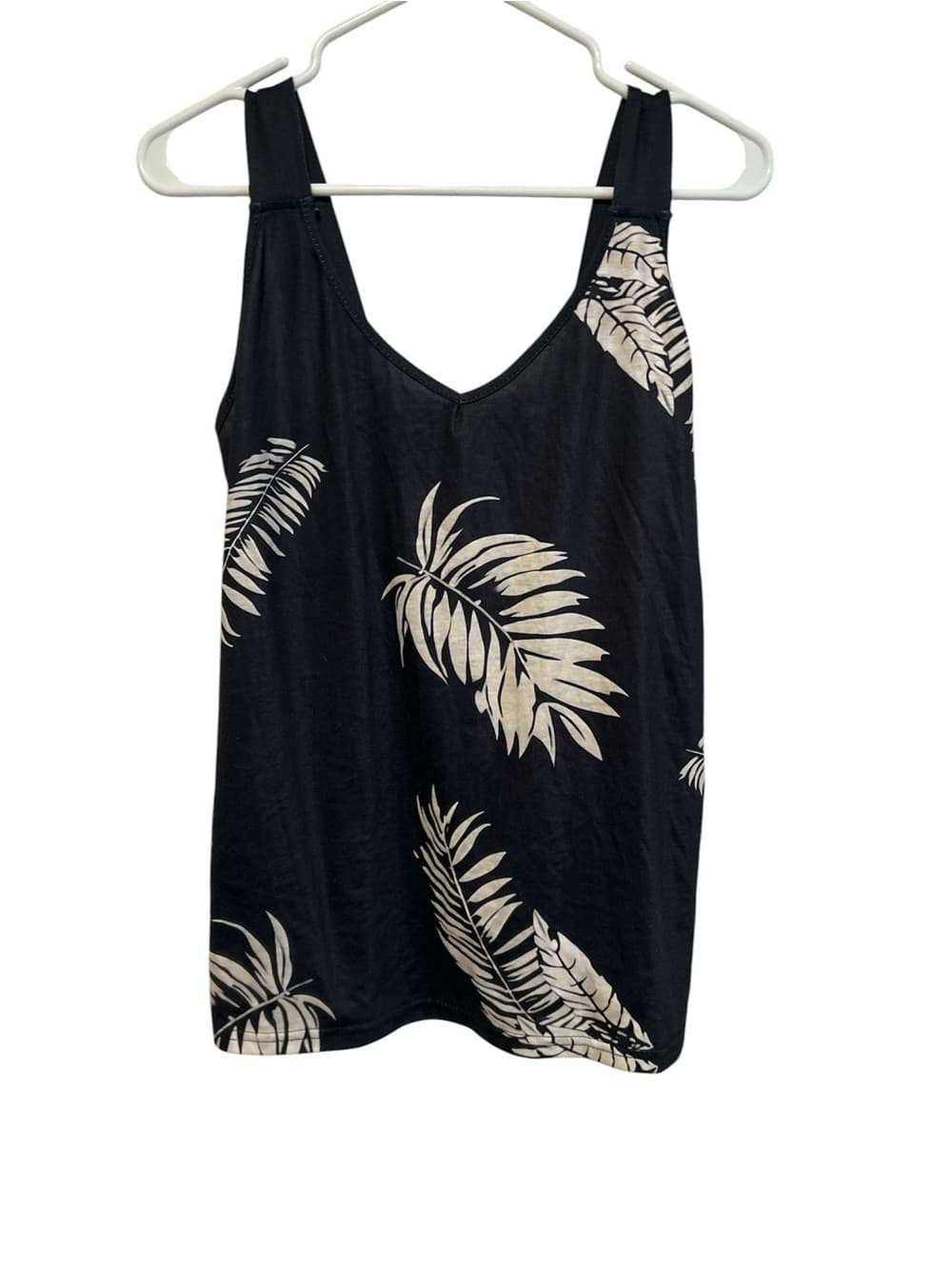 Women’s Summer Tank Top With Tree Leaves, Black And White, Size Large - Thumbnail 3