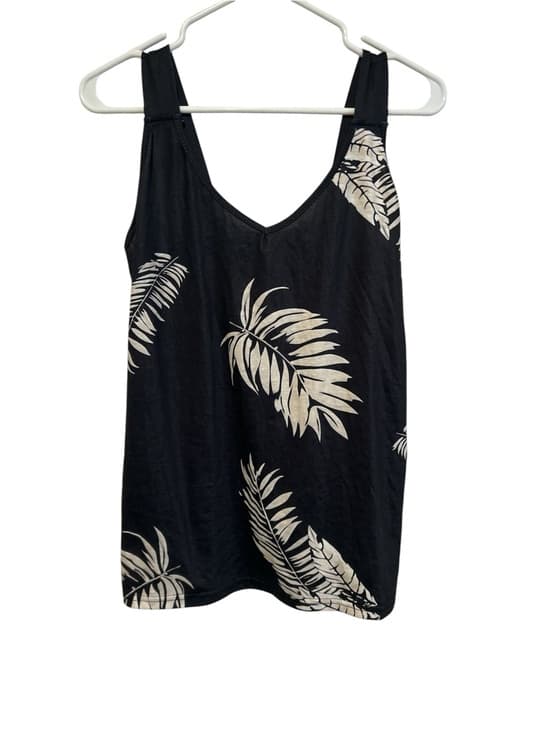 Women’s Summer Tank Top With Tree Leaves, Black And White, Size Large - Thumbnail 4