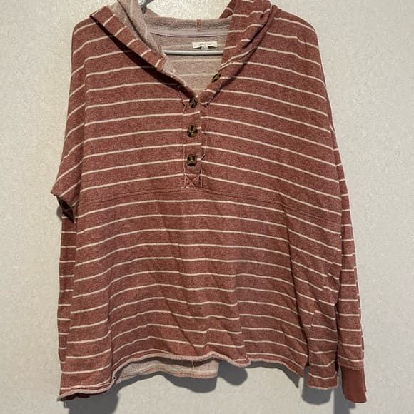 Women’s Pink And White Stripped Hoodie, Maurices, Size XL - Thumbnail 4