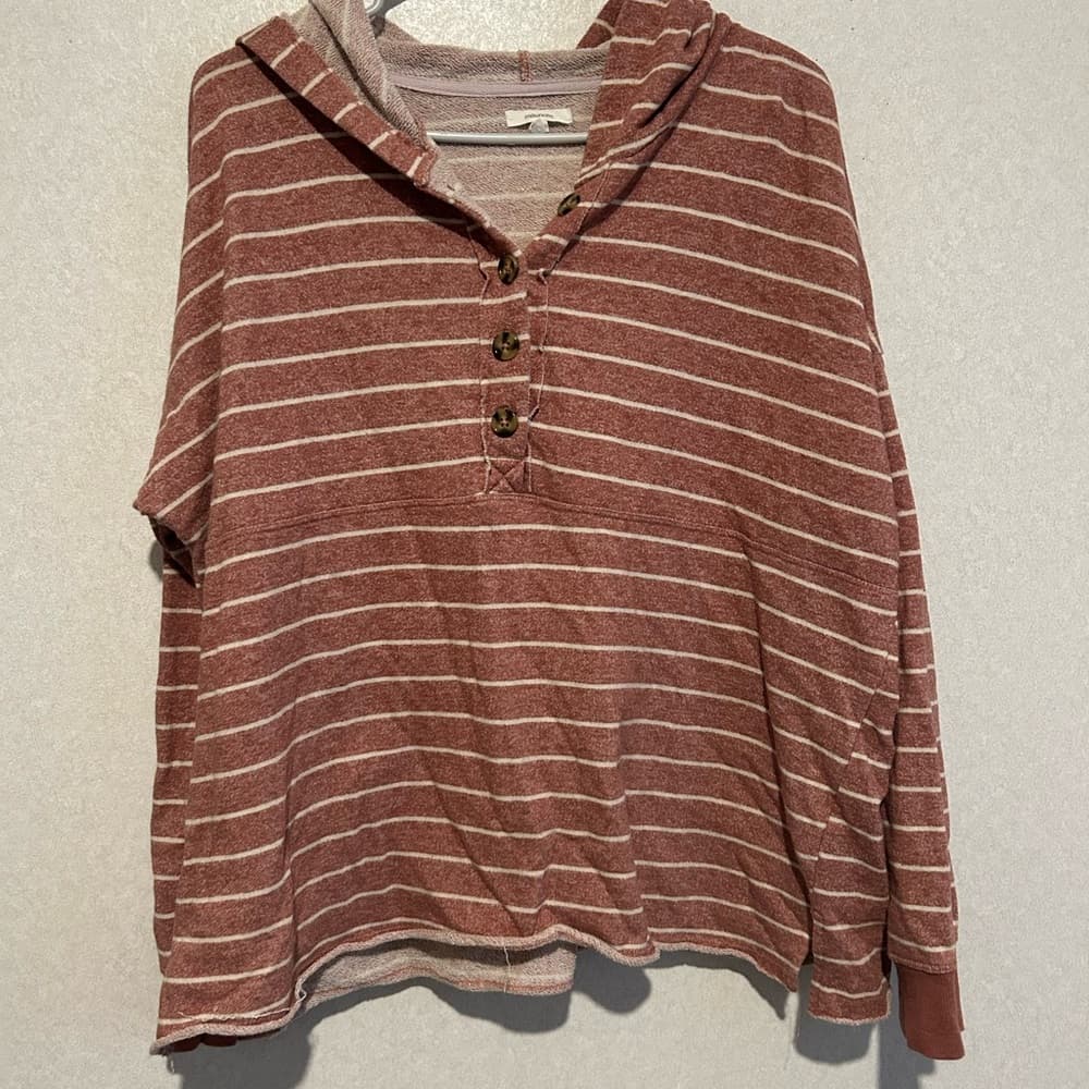Women’s Pink And White Stripped Hoodie, Maurices, Size XL - Thumbnail 3