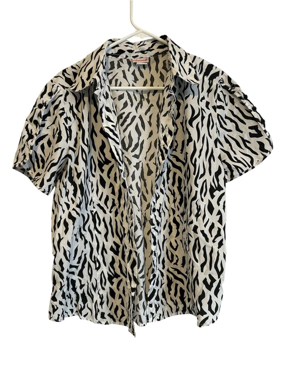 Women’s American Sweetheart Collard Blouse, Black And White Size Large - Thumbnail 3