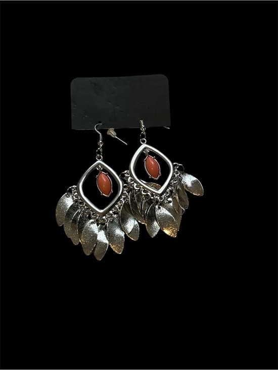 Women’s Fashion Jewelry Earrings, Silver With Orange Accents, Dangles - Thumbnail 2