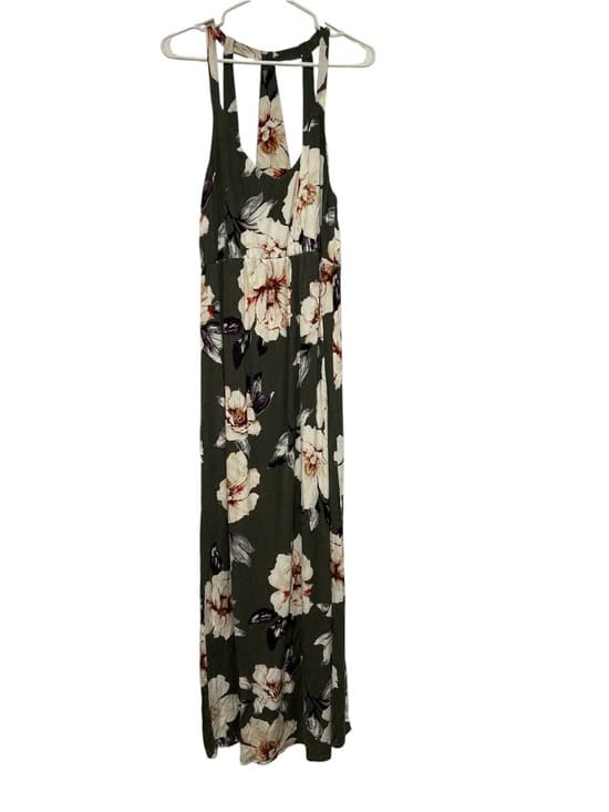 Women’s Nine Britton Long Maxi Dress, Green With Flower Accents, Size Large - Thumbnail 6