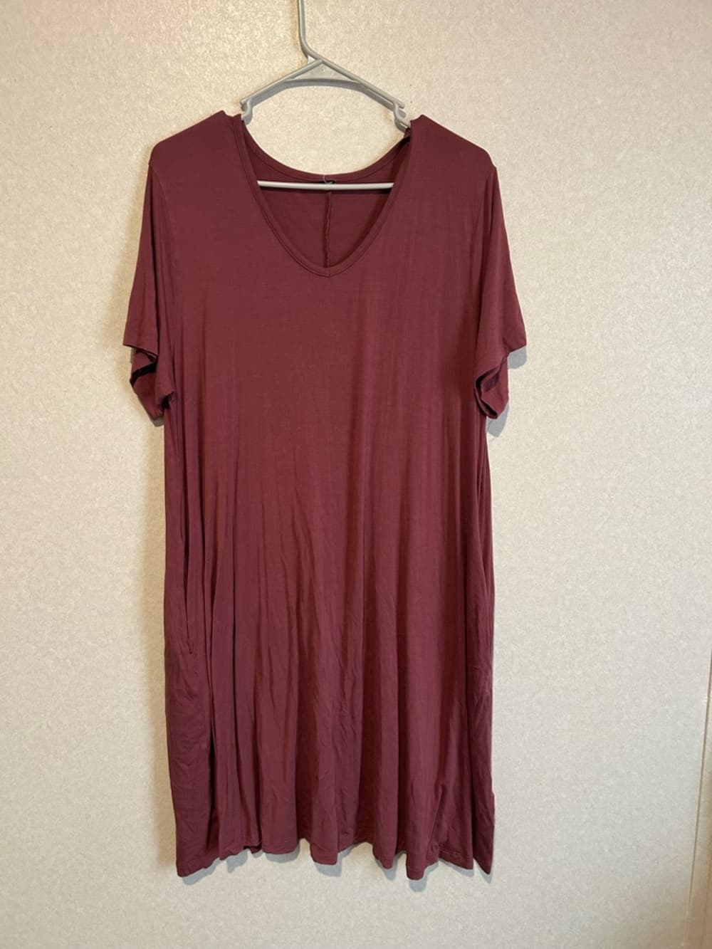 Women’s Maroon Lightweight Summer Dress, With Short Sleeves, Solid, Size XL - Thumbnail 2