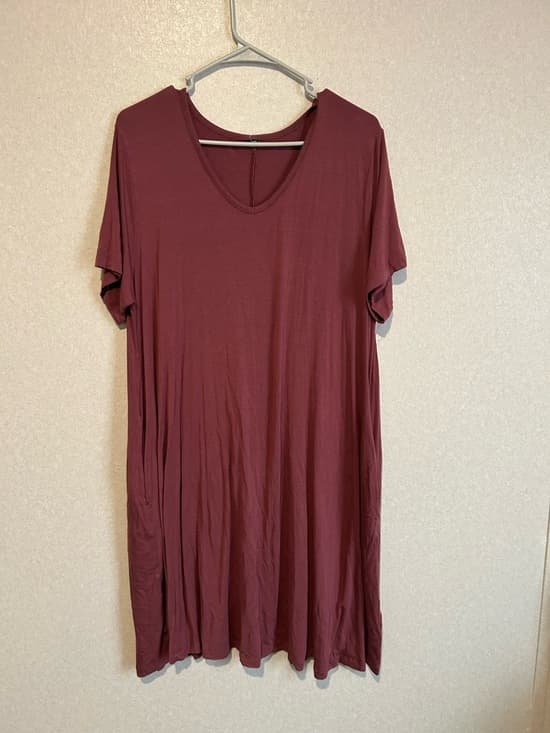 Women’s Maroon Lightweight Summer Dress, With Short Sleeves, Solid, Size XL - Thumbnail 3