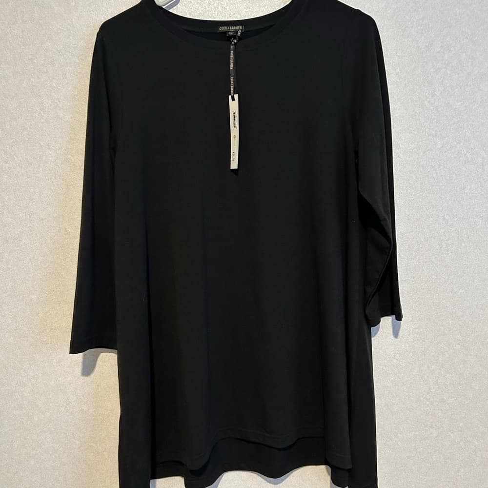 NWT Women’s Long Sleeve Black Blouse With Flare Bottoms Size S/M Coco - Thumbnail 4