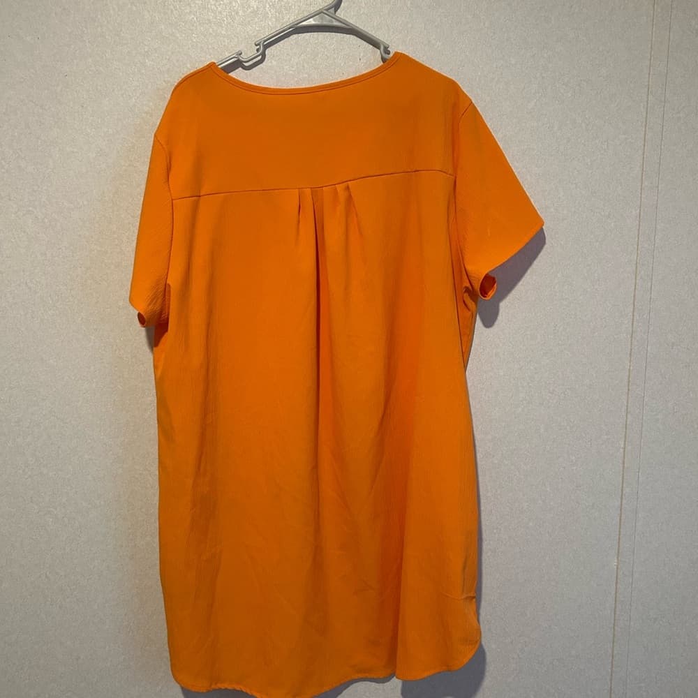 Women’s Plus Size V Neck Blouse Mini Dress For Summer, Orange, Size 5XL - Thumbnail 2