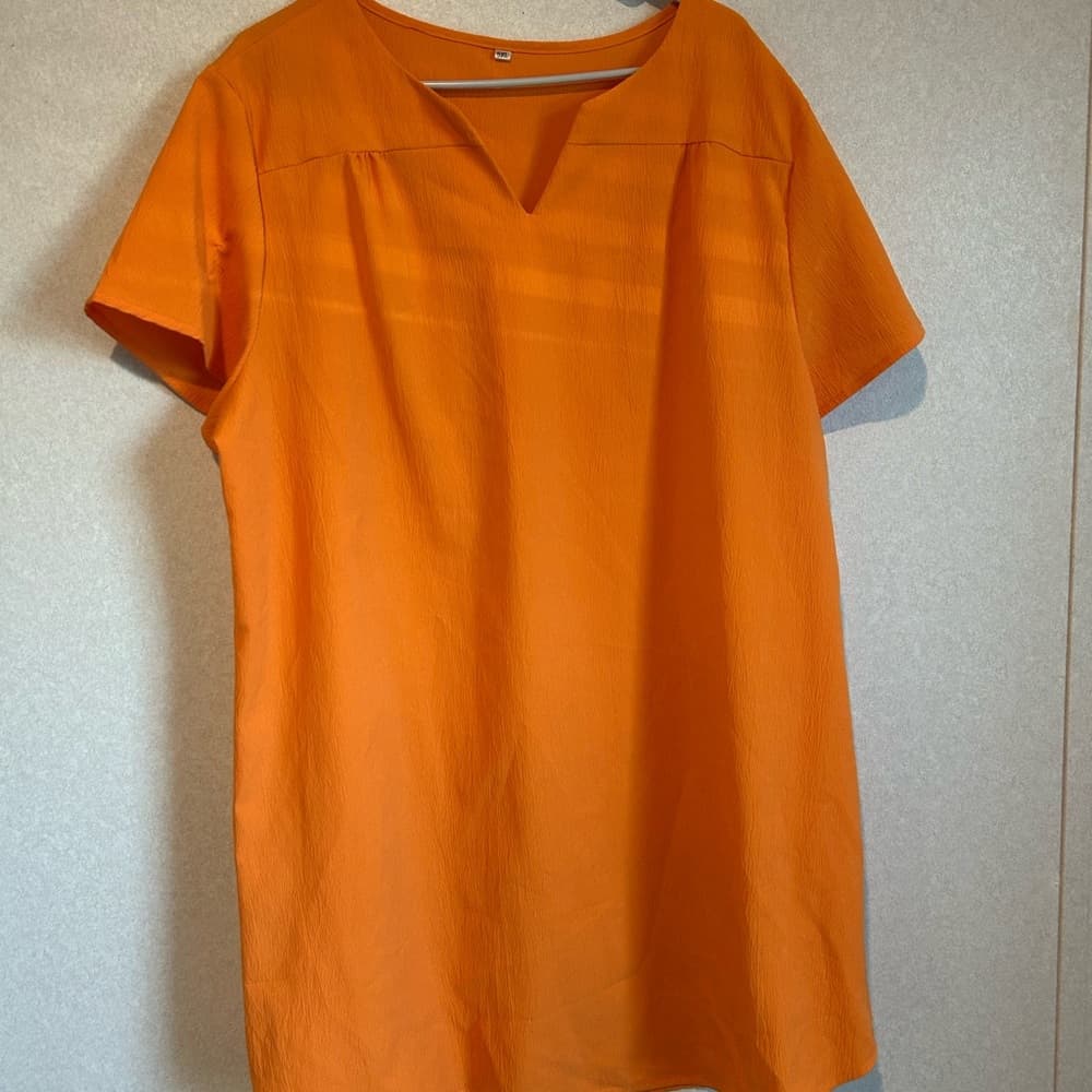 Women’s Plus Size V Neck Blouse Mini Dress For Summer, Orange, Size 5XL - Thumbnail 3