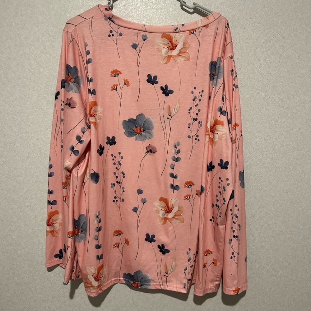 Women’s Plus Size Floral And Pink Long Sleeve Top, Easter Or Spring, Size 5XL - Thumbnail 3