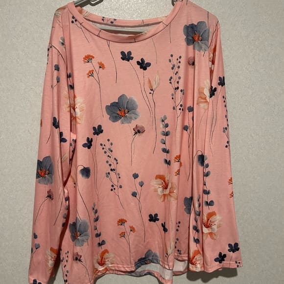 Women’s Plus Size Floral And Pink Long Sleeve Top, Easter Or Spring, Size 5XL - Thumbnail 5