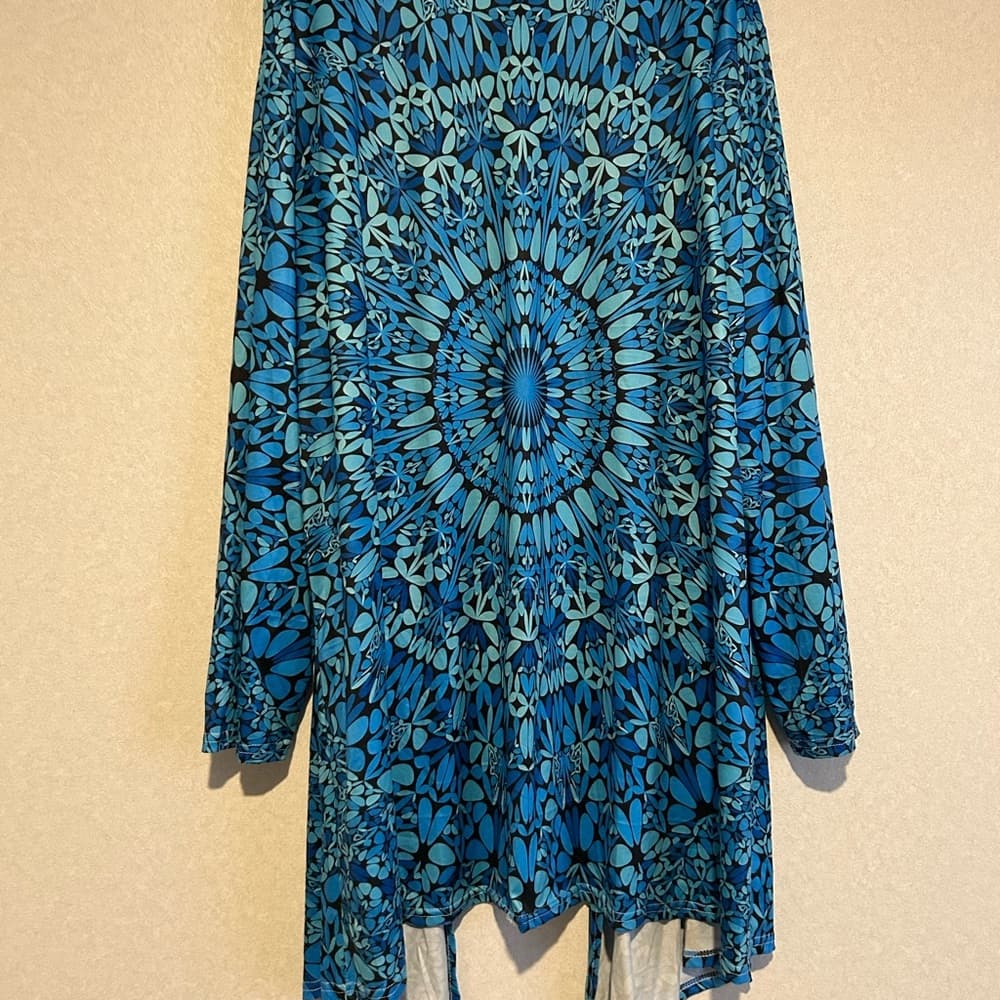 Women’s Plus Size 4xL, Boho Design Cardigan, Blue And White - Thumbnail 3