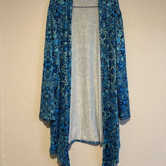 Women’s Plus Size 4xL, Boho Design Cardigan, Blue And White - Thumbnail 5