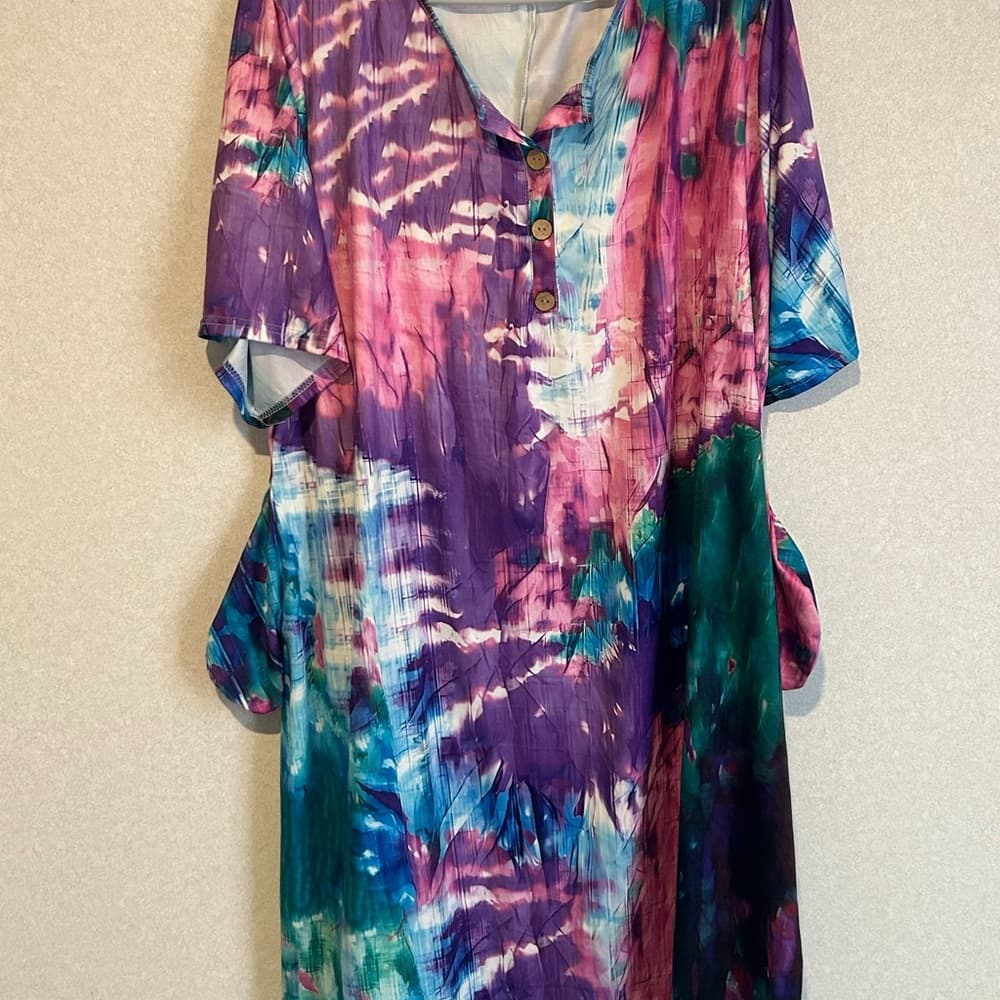 Women’s Plus Size Spring/Summer Midi Dress With Pockets, Multicolor, Size 3XL - Thumbnail 3