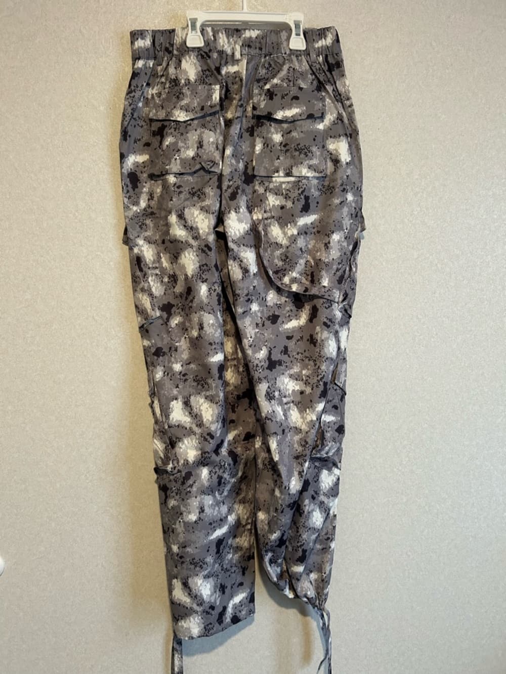 Women’s/girls Camp Stretch Cargo Pants With Tie Bottoms, Gray/white, Large