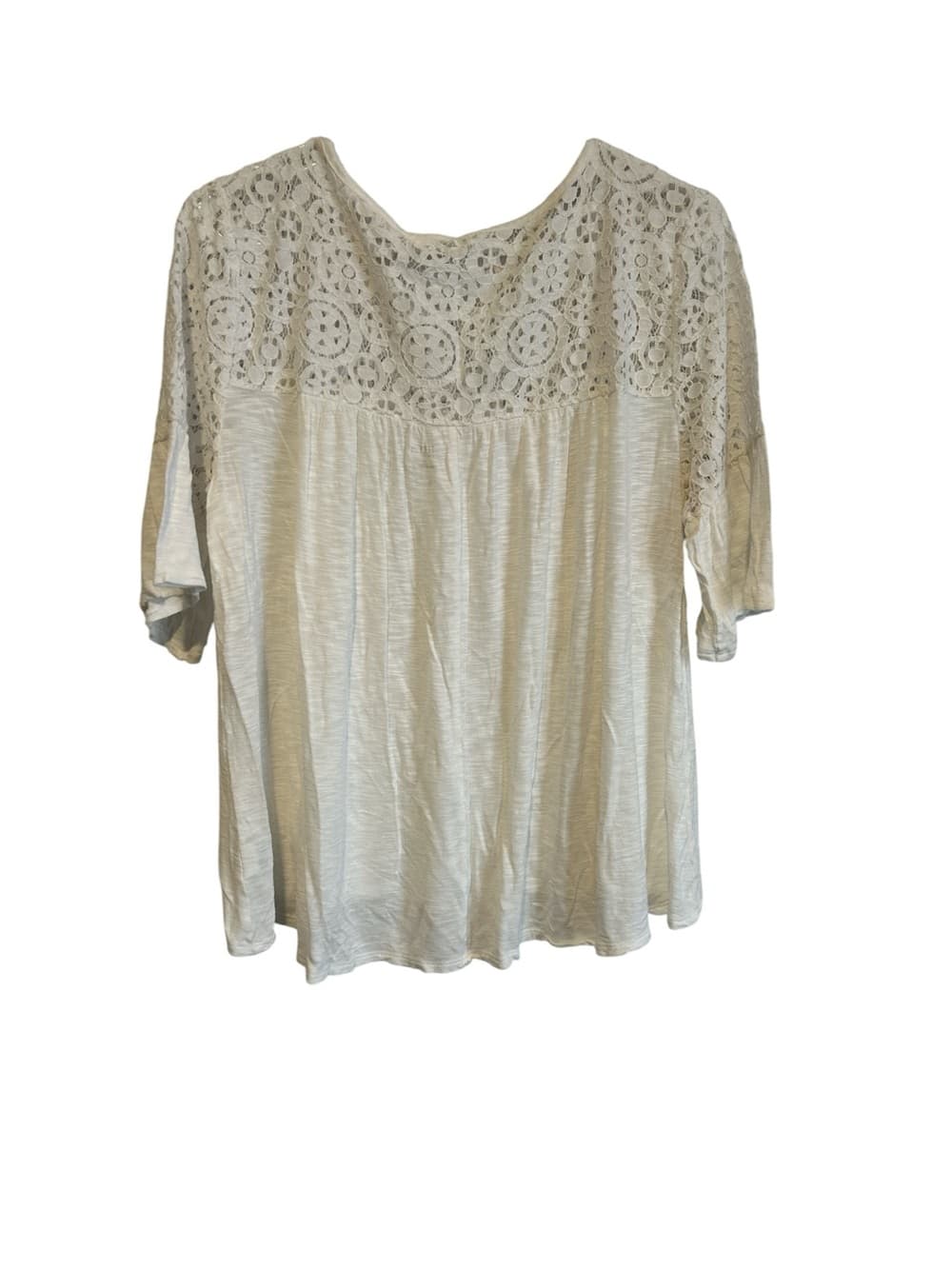 Women’s Ivory Lace Blouse, Lace On Top, Short Sleeve, Lightweight, Size Large
