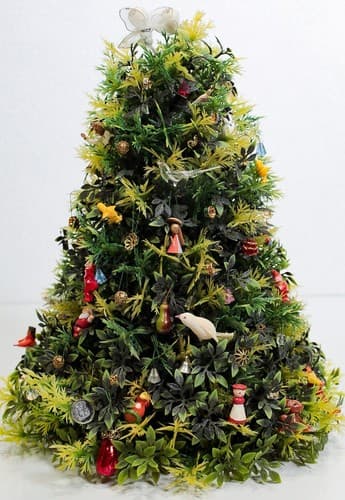 Vintage Artificial Dollhouse Handmade Christmas Tree w/ Assorted Ornaments 10" - Thumbnail 9
