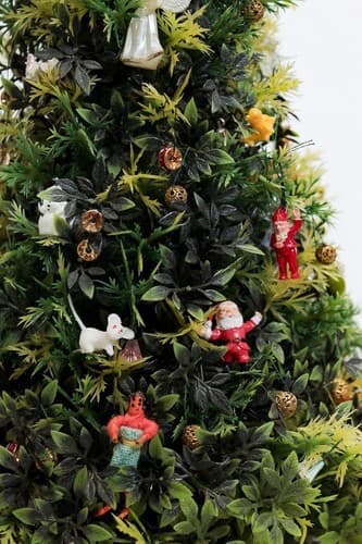 Vintage Artificial Dollhouse Handmade Christmas Tree w/ Assorted Ornaments 10" - Thumbnail 7