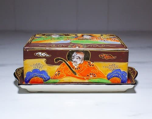 Japanese Satsuma T&T Porcelain Hand Painted Covered Serving Butter Dish Vintage - Thumbnail 2