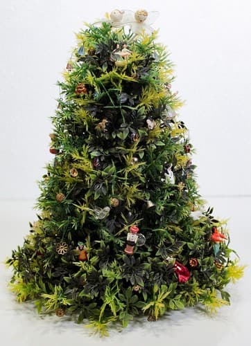 Vintage Artificial Dollhouse Handmade Christmas Tree w/ Assorted Ornaments 10" - Thumbnail 5
