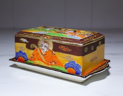 Japanese Satsuma T&T Porcelain Hand Painted Covered Serving Butter Dish Vintage - Thumbnail 6
