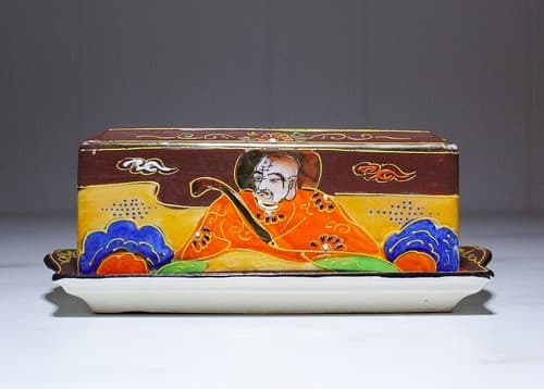 Japanese Satsuma T&T Porcelain Hand Painted Covered Serving Butter Dish Vintage - Thumbnail 3