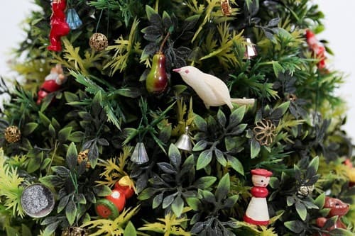Vintage Artificial Dollhouse Handmade Christmas Tree w/ Assorted Ornaments 10" - Thumbnail 10