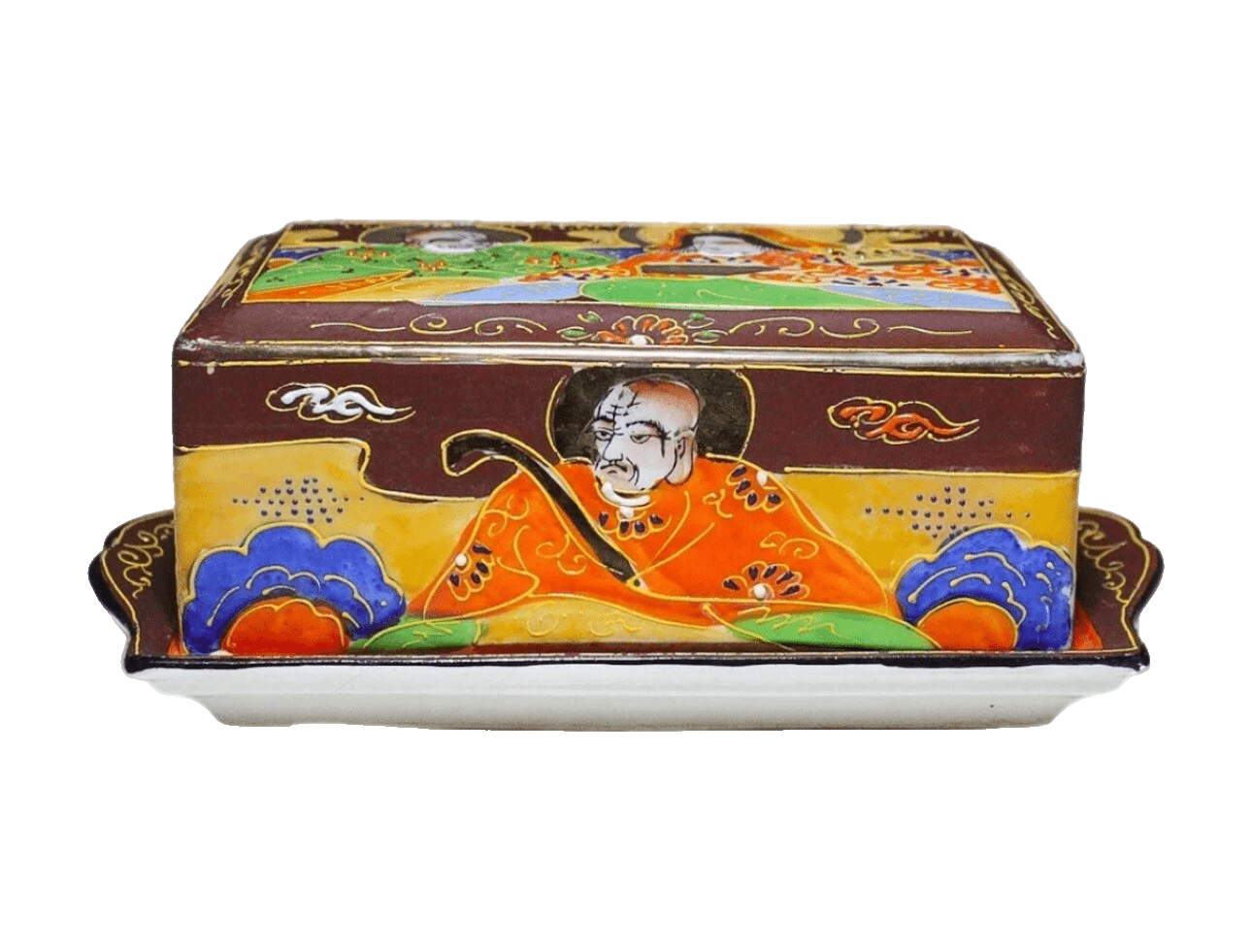 Japanese Satsuma T&T Porcelain Hand Painted Covered Serving Butter Dish Vintage