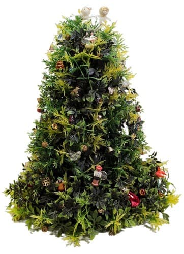 Vintage Artificial Dollhouse Handmade Christmas Tree w/ Assorted Ornaments 10"